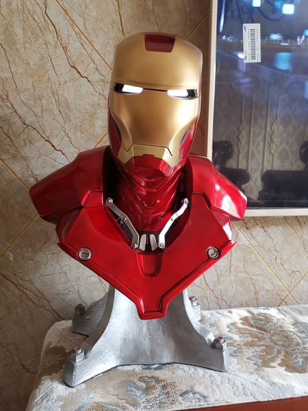 

funny] 54cm avengers iron man 1:1 mk3 head bust portrait with led light gk action figure statue collectible model toy gift