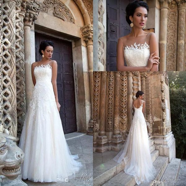 2019 lace a line wedding dresses sheer mesh tulle applique backless court train bohemia bridal wedding gowns robe de mariée bc1375, White
2019 lace a line wedding dresses sheer mesh tulle applique backless court train bohemia bridal wedding gowns robe de mariée bc1375, White