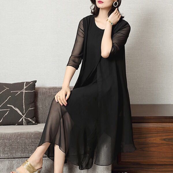 2020 new summer middle aaged women flower print chiffon loose midi dress female short sleeve causal dresses vestitos w154, White;black
2020 new summer middle aaged women flower print chiffon loose midi dress female short sleeve causal dresses vestitos w154, White;black