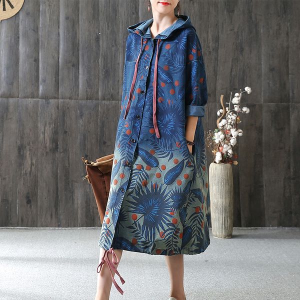 2018 female new autumn and winter national trend print plus size outerwear medium-long with hood denim trench, Tan;black
2018 female new autumn and winter national trend print plus size outerwear medium-long with hood denim trench, Tan;black