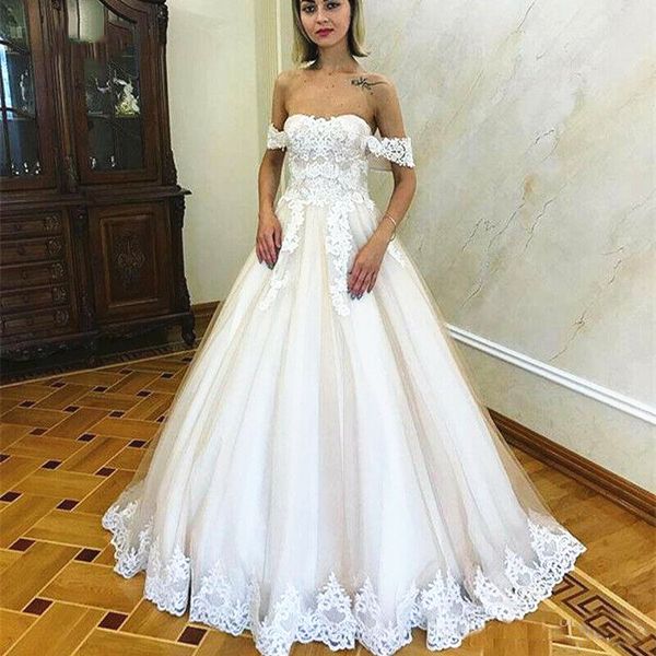 off shoulder princess wedding dresses floral appliqued lace tulle floor length bridal gowns 2020 a line vestidos de noiva, White
off shoulder princess wedding dresses floral appliqued lace tulle floor length bridal gowns 2020 a line vestidos de noiva, White