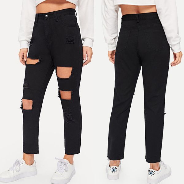 2019 foreign trade new style women's pants wish europe and america online celebrity with holes straight-leg trousers, Blue
2019 foreign trade new style women's pants wish europe and america online celebrity with holes straight-leg trousers, Blue