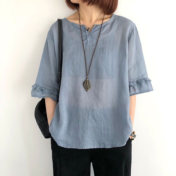 women solid color summer literature cotton linen short sleeve female clothes loose casual thin women t-shirt, White
women solid color summer literature cotton linen short sleeve female clothes loose casual thin women t-shirt, White
