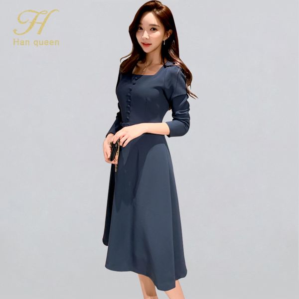 h han queen korean style solid color a-line dress winter 2019 women office wear dresses square collar mid-calf swing vestidos, Black;gray
h han queen korean style solid color a-line dress winter 2019 women office wear dresses square collar mid-calf swing vestidos, Black;gray