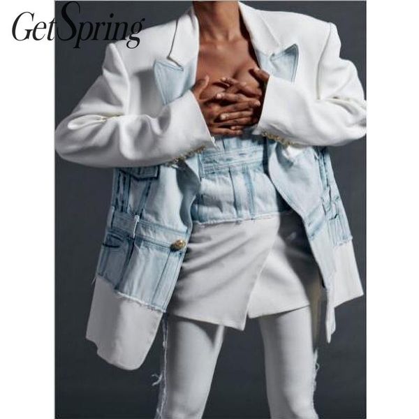 getspring women blazer denim spliced womens blazers long sleeve single button womens jackets retro ladies coat long suit jacket, White;black
getspring women blazer denim spliced womens blazers long sleeve single button womens jackets retro ladies coat long suit jacket, White;black