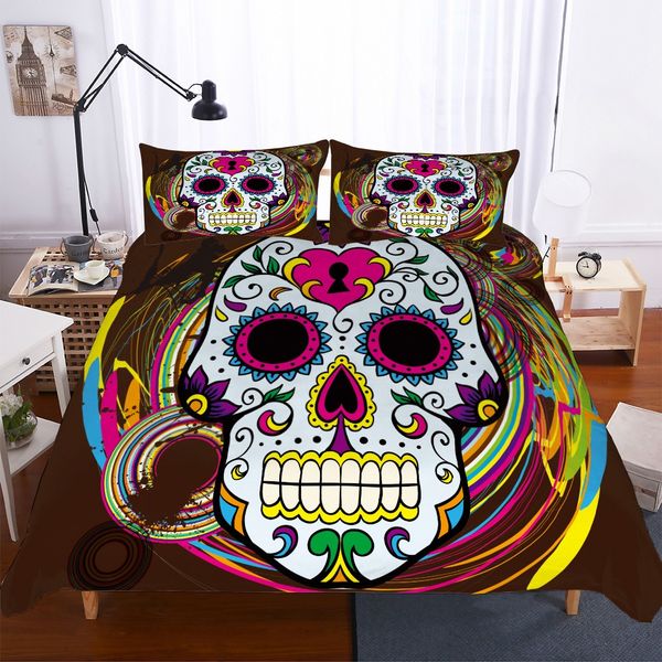 2/3pcs sugar skulls microfiber boys duvet cover set bedding set pillowcase love couple bed linen full king bedclothes