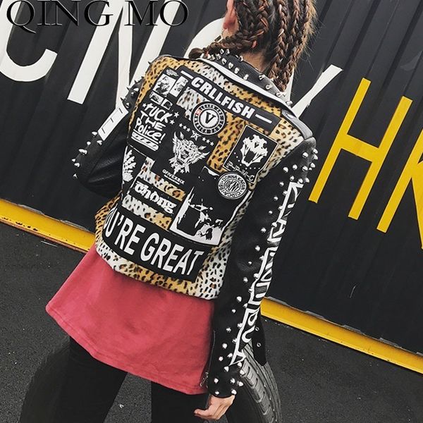 qing mo women leopard print pu jacket with rivet women punk style short jacket 2019 autumn cool coat zqy1188, Black
qing mo women leopard print pu jacket with rivet women punk style short jacket 2019 autumn cool coat zqy1188, Black
