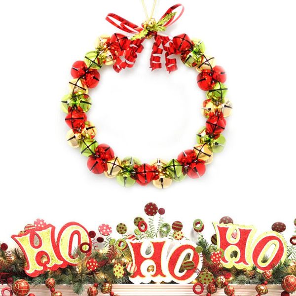 

christmas bell wreath garland christmas tree hanging five colors pendant jingle bell door ornament craft decoration