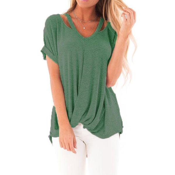 solid color v neck cold shoulder women short sleeve twisted t-shirt loose new, White
solid color v neck cold shoulder women short sleeve twisted t-shirt loose new, White