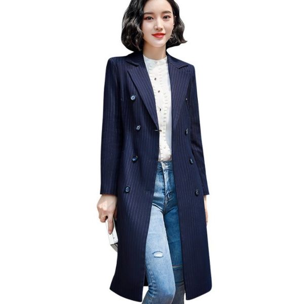 plus size knee length blazer for women autumn blue striped long trench coat sashes double breasted slim fit blazer mujer femme, White;black
plus size knee length blazer for women autumn blue striped long trench coat sashes double breasted slim fit blazer mujer femme, White;black
