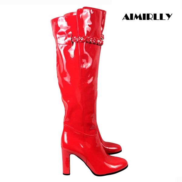 women's boots round toe high heels over the knee boots fashion winter long red patent leather female shoes block heel, Black
women's boots round toe high heels over the knee boots fashion winter long red patent leather female shoes block heel, Black