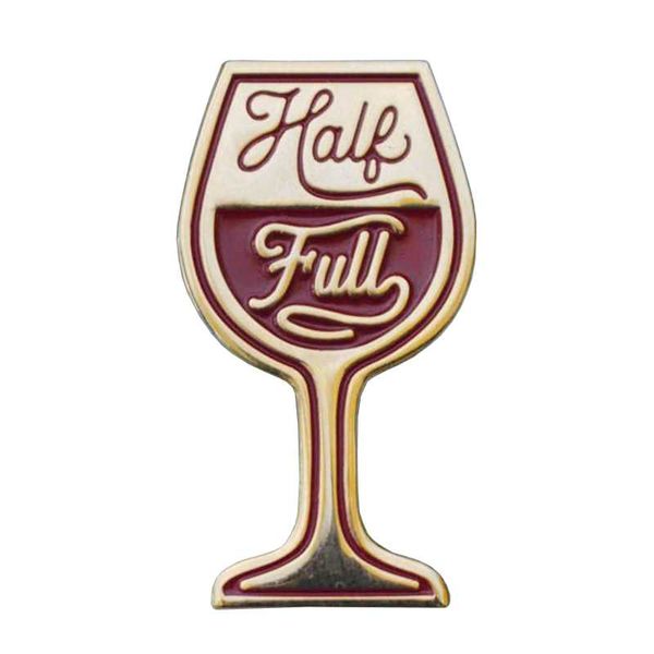 

half full badge stay positive pin red wine glass brooch inspirational optimist gift alcohol drinks jewelry, Gray