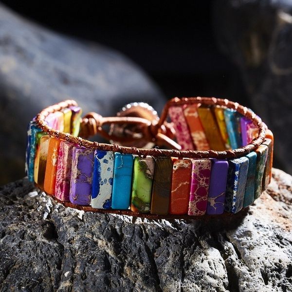 bohemia chakra bracelet jewelry handmade multi natural stone tube beads leather wrap bracelet couples bracelets creative gifts, Golden;silver
bohemia chakra bracelet jewelry handmade multi natural stone tube beads leather wrap bracelet couples bracelets creative gifts, Golden;silver