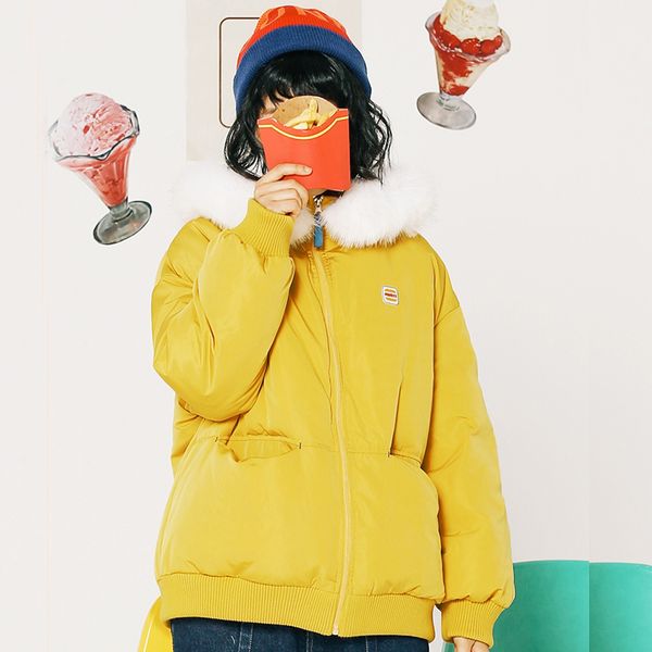 cute women winter warm yellow parka coats hooded down jacket fur collar wear on both sides ladies kawaii outwear coat jackets, Black
cute women winter warm yellow parka coats hooded down jacket fur collar wear on both sides ladies kawaii outwear coat jackets, Black
