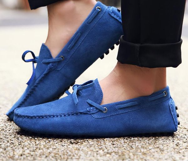 genuine leather boat shoes driving shoes suede men loafers shoes men, Black