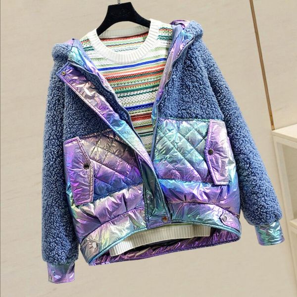 lamb wool hooded parka coat women 2019 autumn and winter clothes lamb fur spliced thicker cotton padded coat loose cap jackets, Black
lamb wool hooded parka coat women 2019 autumn and winter clothes lamb fur spliced thicker cotton padded coat loose cap jackets, Black