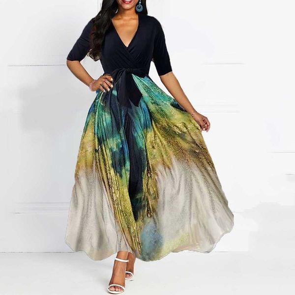 african dress v neck vintage printed retro women summer half sleeve plus size long maxi dress high waits evening party dresses, White;black
african dress v neck vintage printed retro women summer half sleeve plus size long maxi dress high waits evening party dresses, White;black