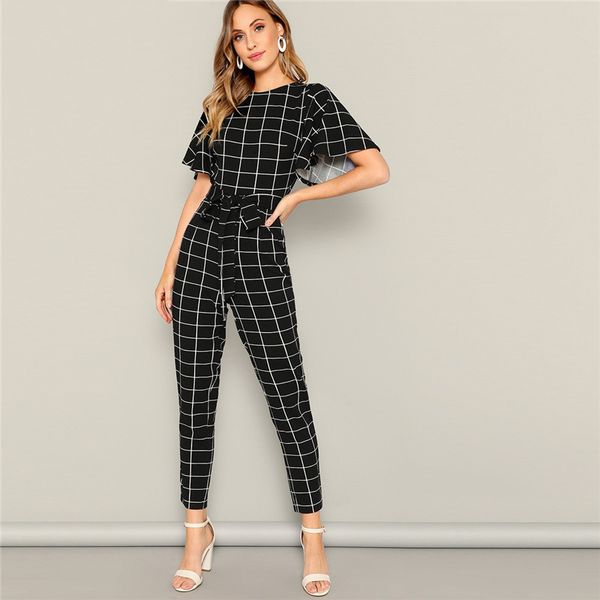 jumpsuit womens bodysuit women black flutter sleeve belted grid print jumpsuit spring waist casual round neck highstreet women jumpsuits, Black;white
jumpsuit womens bodysuit women black flutter sleeve belted grid print jumpsuit spring waist casual round neck highstreet women jumpsuits, Black;white