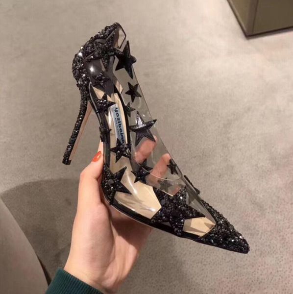 2020 summer new fashion pointed thin heels shoes rhinestone transparent star high heels women sandals, Black
2020 summer new fashion pointed thin heels shoes rhinestone transparent star high heels women sandals, Black