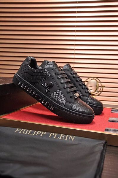 men's leather pp skull men's casual shoes men's sports shoes-0019, Black