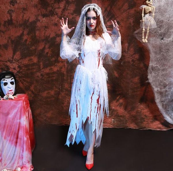 theme costume exotic women halloween ghost bride cosplay white bloodstain rags lace gauze dress blood zombies devil masquerade, Black;red
theme costume exotic women halloween ghost bride cosplay white bloodstain rags lace gauze dress blood zombies devil masquerade, Black;red