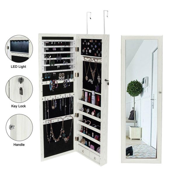 47" lockable wall mount mirrored jewelry cabinet organizer armoire w/ led light
47" lockable wall mount mirrored jewelry cabinet organizer armoire w/ led light