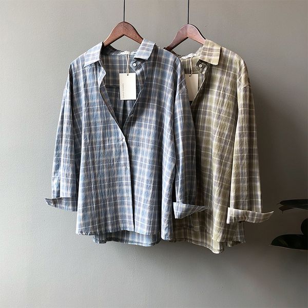 plaid shirt women's retro port style loose long-sleeved college style shirt, White
plaid shirt women's retro port style loose long-sleeved college style shirt, White