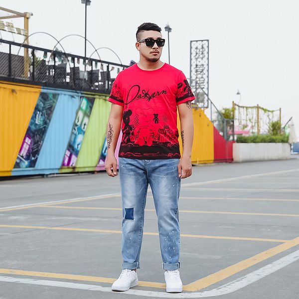 plus size men's fashion vintage ripped jeans super skinny slim fit denim pant destroyed frayed trousers cartoon punk style pants, Blue
plus size men's fashion vintage ripped jeans super skinny slim fit denim pant destroyed frayed trousers cartoon punk style pants, Blue