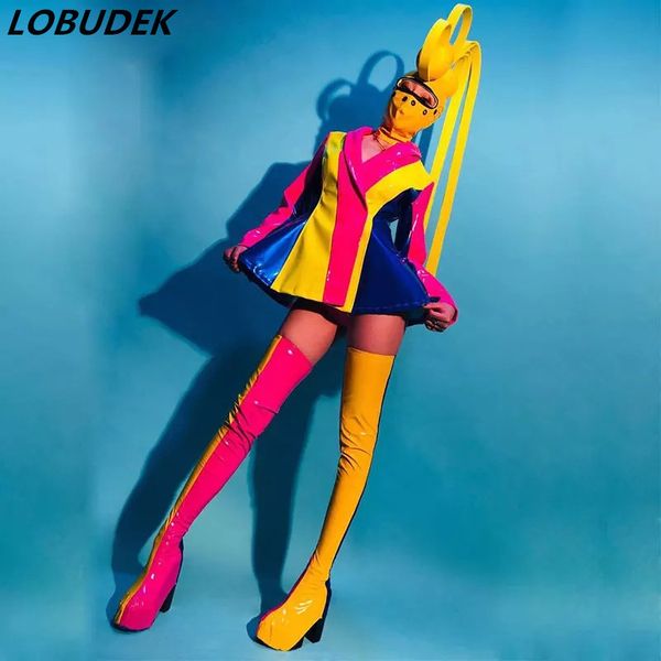masked singer dj stage costume rainbow color stripe pu leather jacket bikini set party show clown role-playing dance outfit, Black;red
masked singer dj stage costume rainbow color stripe pu leather jacket bikini set party show clown role-playing dance outfit, Black;red