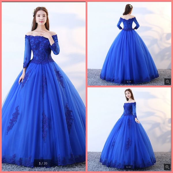 vestido de festa royal blue ball gown lace appliques prom dress long sleeve princess puffy corset elegant prom gowns, Black
vestido de festa royal blue ball gown lace appliques prom dress long sleeve princess puffy corset elegant prom gowns, Black