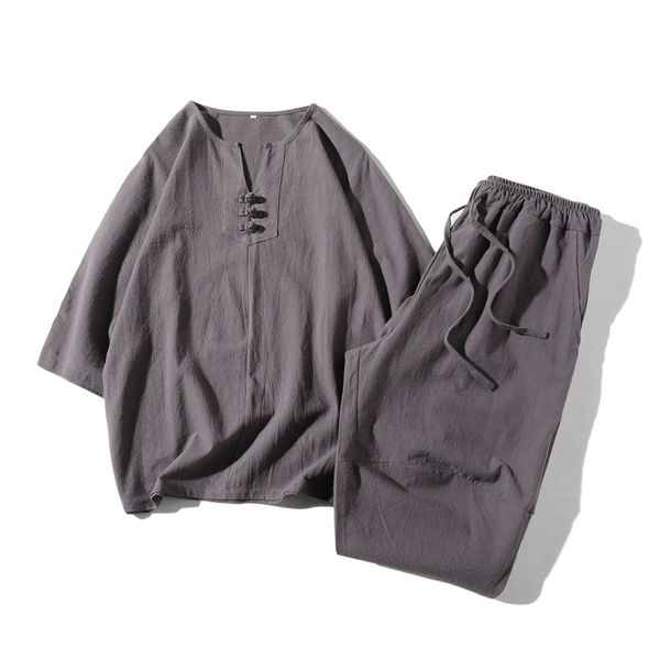 summer vintage suit large size loose chinese cotton and linen short sleeve t-shirt 2 piece clothe summer men clothes suit men's, Gray
summer vintage suit large size loose chinese cotton and linen short sleeve t-shirt 2 piece clothe summer men clothes suit men's, Gray