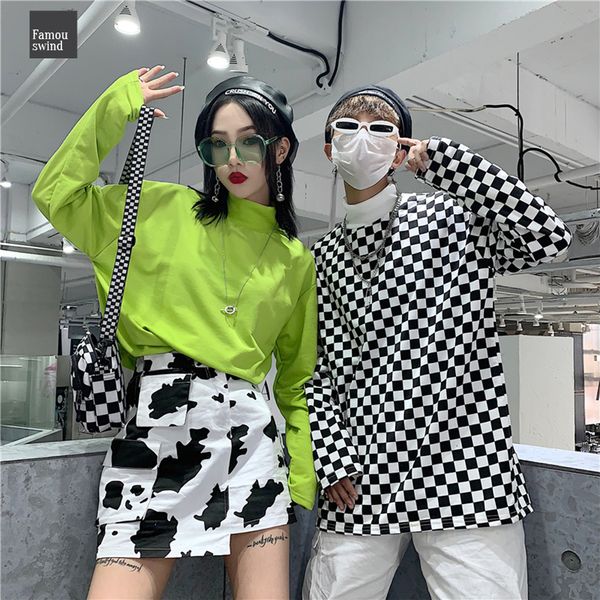 t shirt new large loose casual fashion female turtleneck plaid long size sleeved hip hop cotton tee, White
t shirt new large loose casual fashion female turtleneck plaid long size sleeved hip hop cotton tee, White