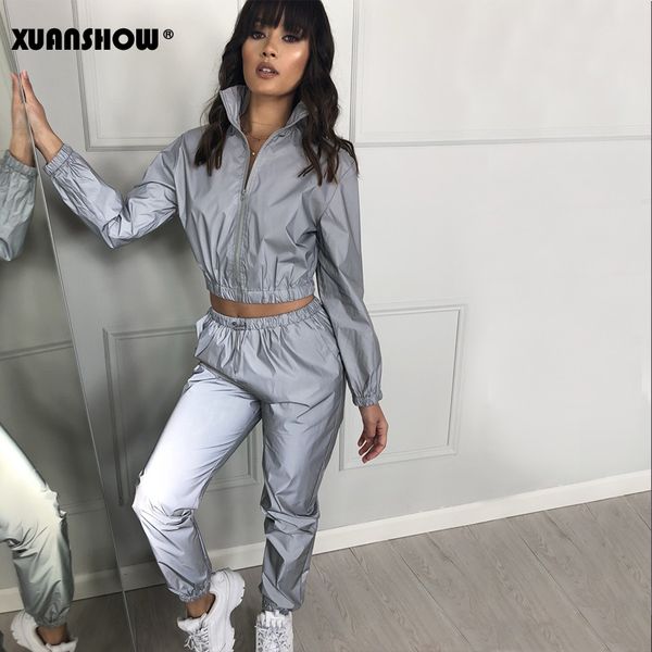 women windbreak set reflective two piece set casual hip hop jackets night light clothes long pant suit 2019 plus size, White
women windbreak set reflective two piece set casual hip hop jackets night light clothes long pant suit 2019 plus size, White