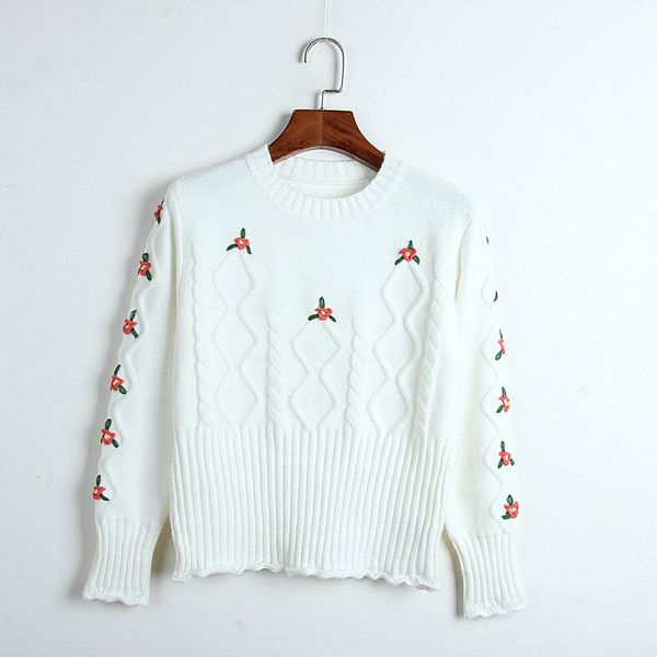 vintage center autumn warm kintted sweater v-neck women france white red floral embroidered sweater retro short pullovers, White;black
vintage center autumn warm kintted sweater v-neck women france white red floral embroidered sweater retro short pullovers, White;black