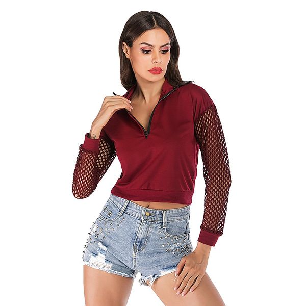 feitong women's sweatshirt pullovers mesh fashion long sleeve hollowing stand-neck zipper sweatshirt clothes costumes, Black
feitong women's sweatshirt pullovers mesh fashion long sleeve hollowing stand-neck zipper sweatshirt clothes costumes, Black