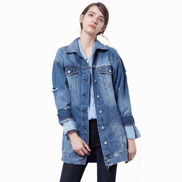 cotton long women denim jacket blue ripped holes autumn spring casual england outwear ladies female jeans coat windbreaker, Black;brown
cotton long women denim jacket blue ripped holes autumn spring casual england outwear ladies female jeans coat windbreaker, Black;brown
