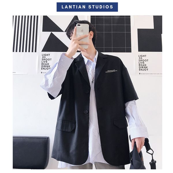 new arrival men's half sleeve suit jacket 2019 korean hip hop man casual loose coats letter print male black jackets, Black;brown
new arrival men's half sleeve suit jacket 2019 korean hip hop man casual loose coats letter print male black jackets, Black;brown