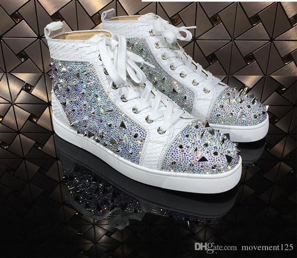 2019 elegant red bottom high sneakers python lines leather with shiny mix rivets & spikes fashion wedding party casual shoes, Black 
2019 elegant red bottom high sneakers python lines leather with shiny mix rivets & spikes fashion wedding party casual shoes, Black