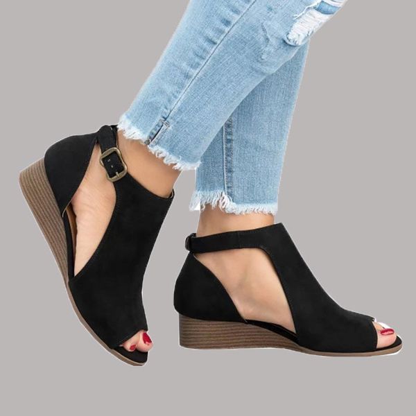 women buckle strap wedge sandals ladies cover heel fish mouth sandals 2020 summer female mid heel casual shoes plus size 43, Black
women buckle strap wedge sandals ladies cover heel fish mouth sandals 2020 summer female mid heel casual shoes plus size 43, Black