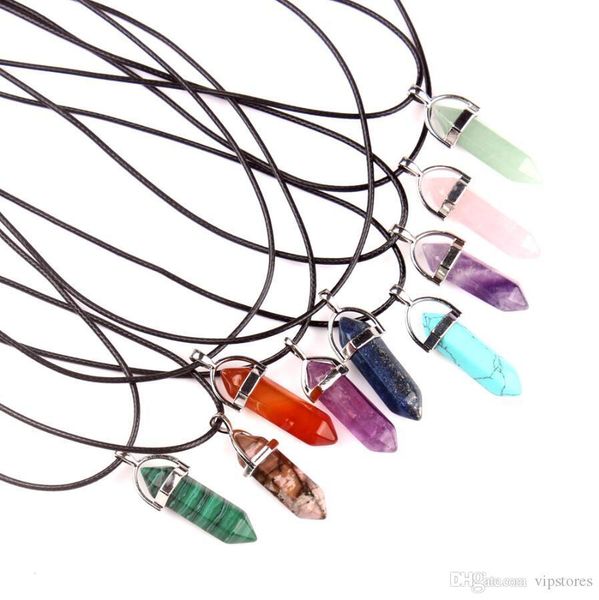 natural stone bullet shape pendant necklaces stainless steel leather chains hexagonal prism crystal jewelry for women and men, Silver
natural stone bullet shape pendant necklaces stainless steel leather chains hexagonal prism crystal jewelry for women and men, Silver