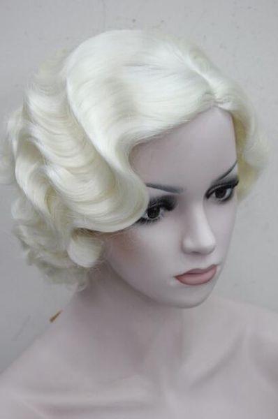 

wig super stunning finger wavy style short skin synthetic pale blonde hair wig ing