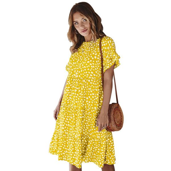 summer party cotton blend knee length fashion women dress crew neck gift polka dot casual loose pleated vacation ruffle sleeve, Black;gray
summer party cotton blend knee length fashion women dress crew neck gift polka dot casual loose pleated vacation ruffle sleeve, Black;gray