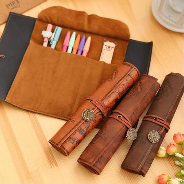 1pc creative retro treasure map pencil cases luxury roll leather pu pen bag pouch for stationery supplies cosmetic bag
1pc creative retro treasure map pencil cases luxury roll leather pu pen bag pouch for stationery supplies cosmetic bag
