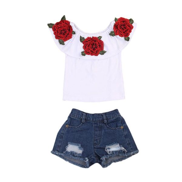 summer baby kids girls clothes 3d flower print sleeveless ruffle round neck pullover t-shirts denim hole pants 2pc cotton set, White
summer baby kids girls clothes 3d flower print sleeveless ruffle round neck pullover t-shirts denim hole pants 2pc cotton set, White