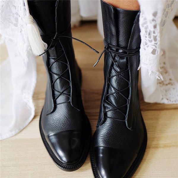 women vintage mid calf boots women's fashion lace up ladies comfort woman pu leather boots platform casual female shoes autumn y200115, Black
women vintage mid calf boots women's fashion lace up ladies comfort woman pu leather boots platform casual female shoes autumn y200115, Black