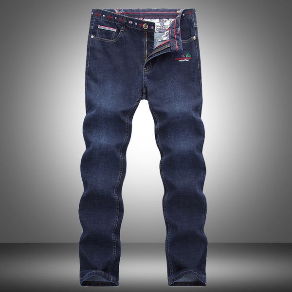 men's jeans business solid thin casual pants slim elastic zipper men classic straight denim male 2021 brand fashion trousers, Blue 
men's jeans business solid thin casual pants slim elastic zipper men classic straight denim male 2021 brand fashion trousers, Blue