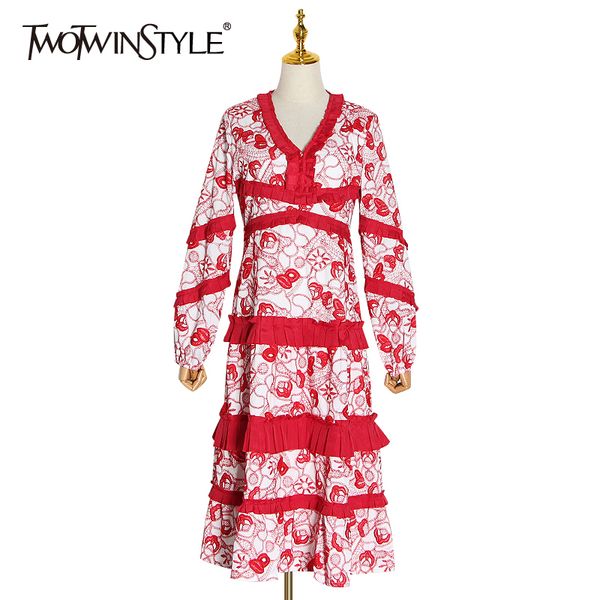 twotwinstyle embroidery patchwork ruffles women dresses v neck lantern long sleeve high waist party dress female fashion clothes, Black;gray
twotwinstyle embroidery patchwork ruffles women dresses v neck lantern long sleeve high waist party dress female fashion clothes, Black;gray