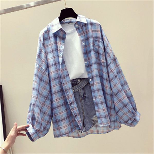new women's shirt women's summer casual cool shirt chic lattice long sleeve button loose sun protection coat t74, White
new women's shirt women's summer casual cool shirt chic lattice long sleeve button loose sun protection coat t74, White