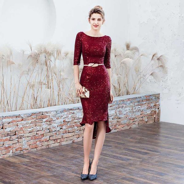 short front long back mermaid evening dress women sequined party gown elegant with sleeves burgundy ladies solid robes 2020, White;black
short front long back mermaid evening dress women sequined party gown elegant with sleeves burgundy ladies solid robes 2020, White;black