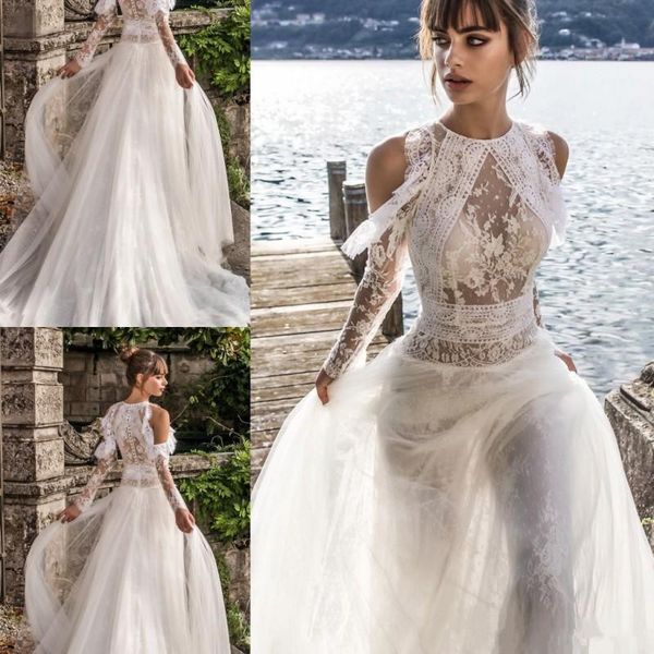 julie vino bohemian beach wedding dresses with long sleeve lace applique 2019 jewel neck wedding gowns tulle sweep train boho bridal dress, White
julie vino bohemian beach wedding dresses with long sleeve lace applique 2019 jewel neck wedding gowns tulle sweep train boho bridal dress, White